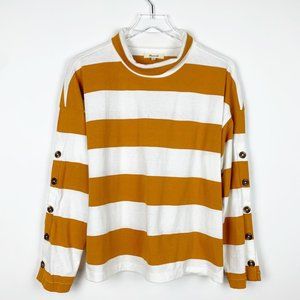 Madewell | Striped Button Sleeve Long Sleeve Turtleneck